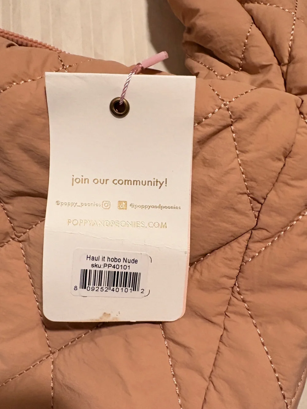 POPPY & PEONIES HAUL IT HOBO BAG Quilted Boho Y2K Oversized NudeTote Lightweight